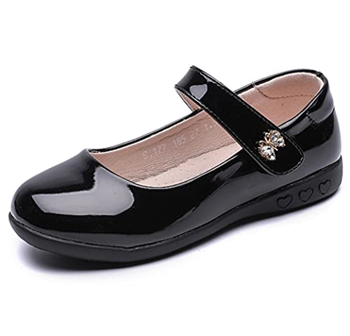 Girl’s Leatherette Mary Jane Strap Dress Shoes Black School Uniform Flats for Toddler/Little Kid