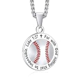 Christian Bible Verse Necklace for 𝐁𝐨𝐲𝐬, Stainless Steel Soccer Basketball Baseball Football Sports Ball Inspirational Scripture Pendant Necklace, Religious Gift for Athletes, Adjustable Chain