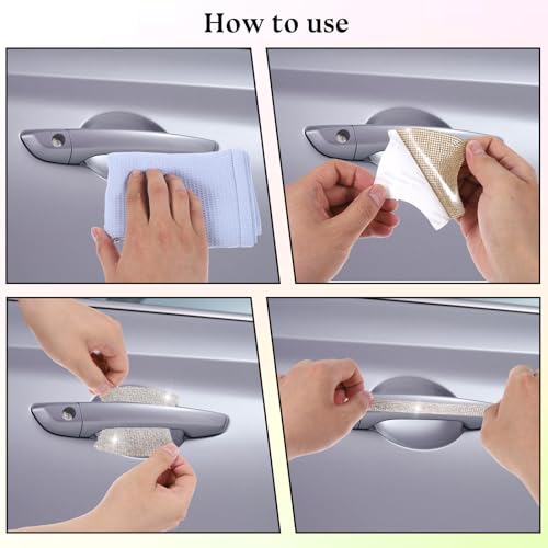 Image of 10Pcs Bling Car Door Handle Protector, Bling Auto Doors Handles Sticker Anti-Scratch Protective Cover Glitter Automotive Exterior Accessories Car Accessories Universal for SUV, Truck(Silver)