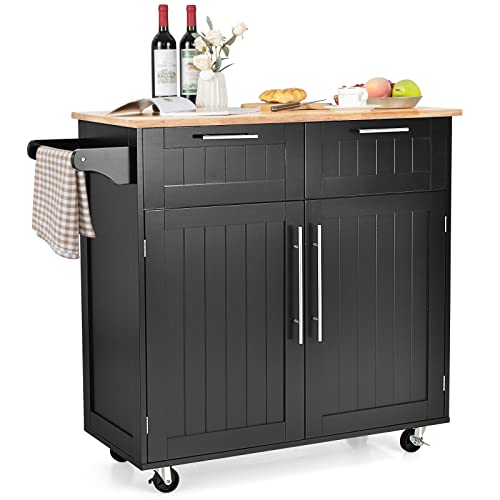 COSTWAY Kitchen Island on Wheels, Kitchen Cart with Side Towel Bar