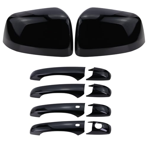 Lqito Left and Right Side Mirror Cover Cap and Door Handle Covers Compatible with 2011-2021 J-eep Grand Cherokee D-odge Durango (Black)
