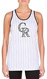 Colorado Rockies Women's White Game Day Pinstripe Sequins Tank Top - MLB Ladies Sleeveless Shirt (Medium)