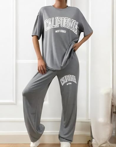 Image of My Swag Women Casual T-Shirt & Trouser Co-Ords Set Half Sleeve Loose-Fit Summer Cord Set 2 Piece Black Outfit Pajama Set for Women & Girls