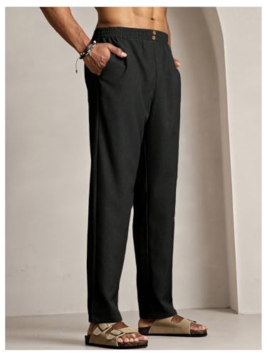 OYOANGLE Men's Elastic Waist Tapered Trousers Solid Business Casual Chino Pants with Pockets2