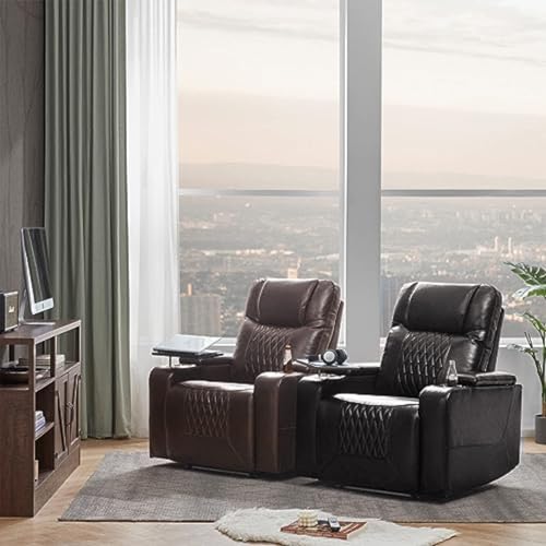 Sillón reclinable manual grande cuero marrón miniatura 7