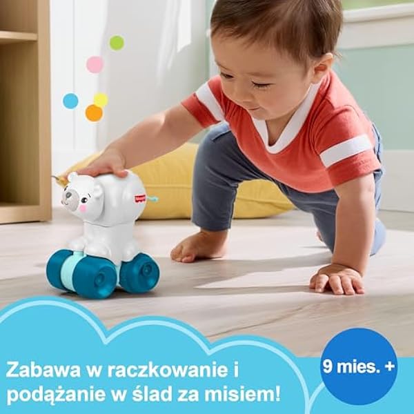 Fisher-Price Белый медведь на колесах Ползи за мной Транспортное средство на тему животных ползающая обучающая игрушка для малышей от 9 месяцев JDL63