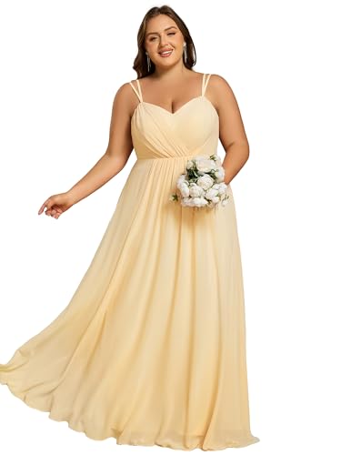 Image of Ever-Pretty Women's Pleated Backless Applique V Neck A Line Chiffon Sleeveless Plus Size Bridesmaid Dresses 01692-DA