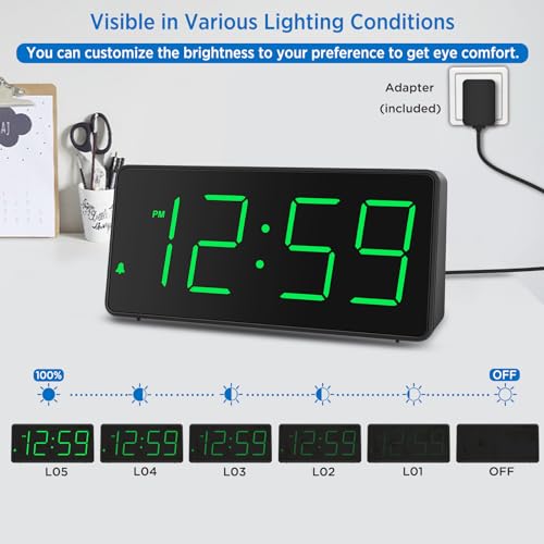 Image of Peakeep Large Digital Alarm Clock for Bedroom Bedside Seniors 5 Dimmer | Big LED Numbers for Seniors, Loud Alarm Clock for Heavy Sleepers, Battery Backup, Plug in Electric with USB Charger
