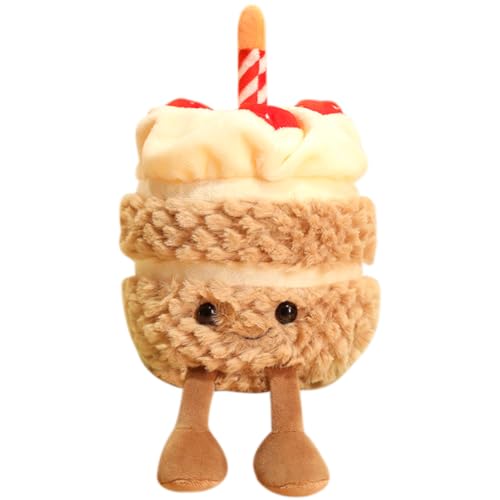 LKNBIF Peluche bolo de aniversário, peluches para crianças, boneca bolo de aniversário, aniversário boneca decorativa decorativa, boneca criativa de simulação de bolo, castanho 20 cm