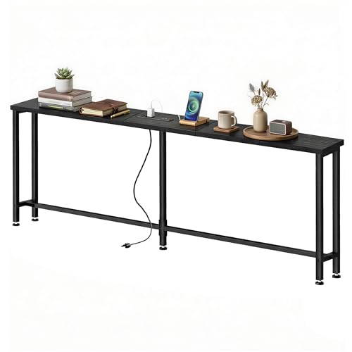 flevra 70" Narrow Sofa Table with Outlet (2 AC Outlets & 2 USB Ports), Behind Couch Table with Charging Station, Long Skinny Console Table for Living Room, Entryway and Hallway (Black)