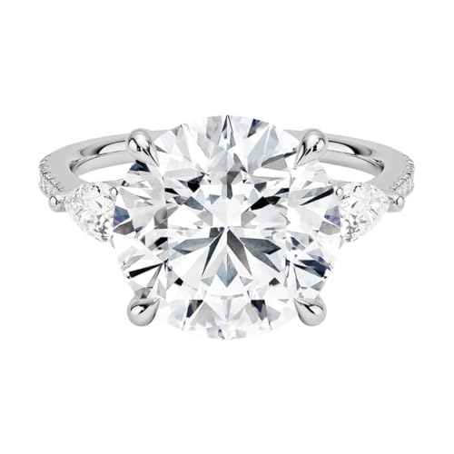 5 CT Round Cut Lab Grown Diamond Three Stone Accented Engagement Ring