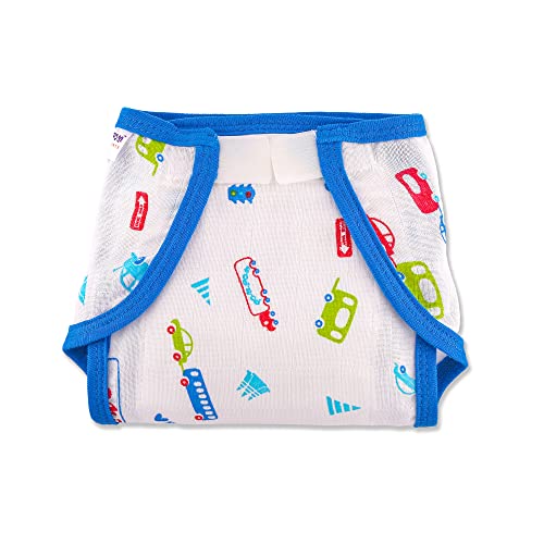 Image of Washable Reusable Printed Welcro Cotton Muslin Nappy, Langot For New Born Baby - Pack Of 5 (Traffic Print 3-6 Months)