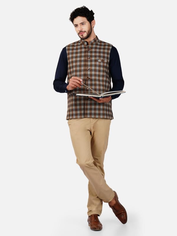 Image of VASTRAA FUSION Men's Traditional Woolen Nehru Jacket Modi Waistcoat