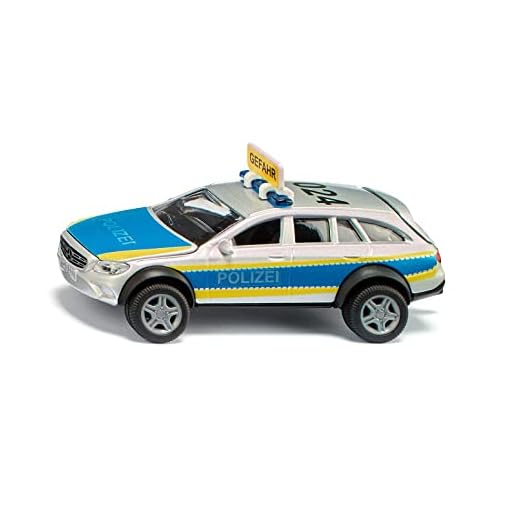 siku 2302, polisbil Mercedes-Benz E-klass, All Terrain 4 x 4², polisleksak, 1:50, metall/plast, blå/vit, inkl. varningsskylt med klistermärken, öppningsbar motorhuv och baklucka