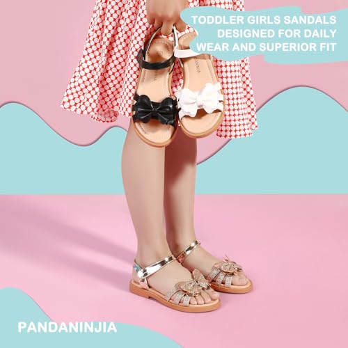 Image of PANDANINJIA Girls Sandals, Open Toe Cute Bow Princess Girls Flats, Sparkly Summer Dress Shoes Sandals for Toddler /Little Kid /Big Kid