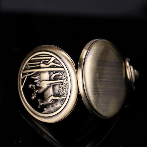 Image of SIBOSUN Pocket Watch with Chain Oversized 50MM 1.96 Inch Deer Reindeer Woodland Men Vintage Box Quartz Pocket Watches Analog
