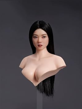 Fremego 1/6 Scale Female Head Sculpt, Beauty Asian Girl Mai Pale Skin Head Carving with Movable Eyes for 12inch PH TBL JO Action Figure Body Black Straight Hair
