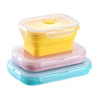 Zourglow 3 Pezzi Contenitori Pieghevoli per Alimenti, Portable Pranzo del Silicone, Set Contenitori Silicone per Alimenti Picnic Campeggio Ufficio, 350+550+800 ml