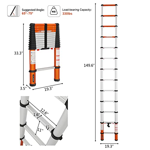 Luisladders Telescoping Ladder Multi-Use Telescopic Extension Ladder One-Button Retraction Anti-Pinch And Anti-Slip 330 Lb Capacity (12.46 Feet) #TOP4