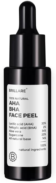 Brillare 30% AHA + 2% BHA Face Peel | Exfoliating Solution for Dull, Dead & Acne Prone Skin | Removes Tan, Unclogs Pores & Reduces Dark Spots | Gentle Peeling Serum for Glowing, Even Skin Tone