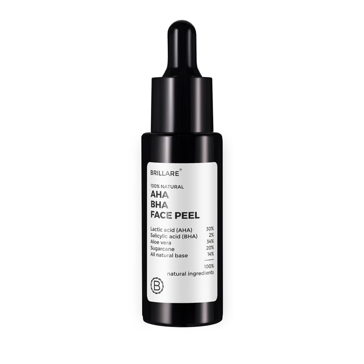 Brillare 30% AHA + 2% BHA Face Peeling Solution, Glowing, Smooth, Blemish-Free Skin, Exfoliating Serum, For Acne Prone Skin, Pigmentation & Anti-ageing, With Lactic Acid, Salicylic Acid & Aloe Vera