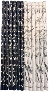 Pack of 12pcs Music Themed Black and White Music Notes HB Pencils (2 Designs)