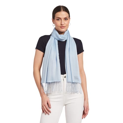 SCARF & SHORE Twill Luxe Pashmina Scarf with Twisted Fringe – Blush Whisper, Ocean Spark | Silky Lightweight Shawl Wrap