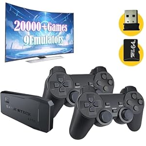 Wireless Retro Game Console,Retro Gaming Console,Retro Game Stick,Plug & Play Video TV Game Stick with 20600+Games Built-in,9 Emulators,with Dual 2.4G Wireless Controllers(64G)