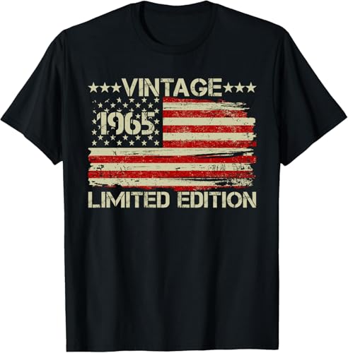 60th Birthday Gifts for Men Shirt Vintage 1965 Shirt for Men Women American Flag T-Shirt Funny Gift