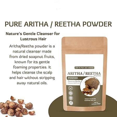 Miniatura 2 de Aritha natural en polvo para el cabello (ReethaSoapnut Powder), hierbas orgánicas naturales, fortalecimiento del cabello, brillo, acondicionamiento,