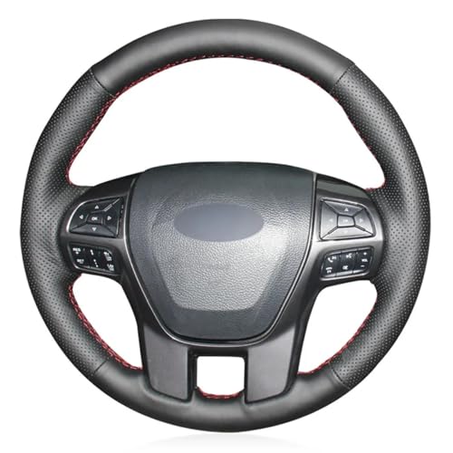 HATHWAY Fit for Ford Ranger 2016-2020, Lace Up Steering Wheel Cover, Non-Slip Leather, Black
