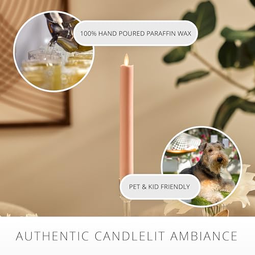Image of Luminara Flameless Candle Taper (1 inch x 9.5 inch) Melted Top Real Wax Unscented Remote Ready Timer (Dusky Rose)