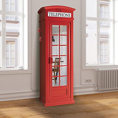 Dmora Armadio "cabina telefonica londinese" con 3 ripiani e anta a specchio, Made in Italy, Guardaroba per camera da letto, cm 68x55h215, colore Rosso