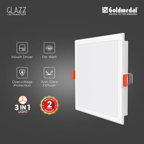 Image of Goldmedal Glazz 22W Square Ceiling Light | Recessed LED Downlight for False Ceiling |Cut Out :8.03 Inch |Downlight for Home,Hall,Room,Kitchen,Office,Shop|Neutral White (4000K), Pack of 4