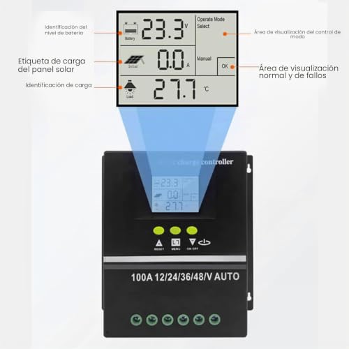 Regulador solar MPPT 100A inteligente con puerto USB dual para carga eficiente de baterías 6