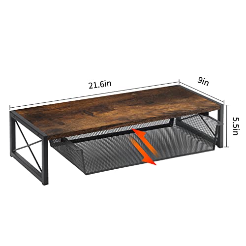Yinmit Monitor Stand Riser With Storage Drawer, 21.7 Inch Desktop Shelf Organizer, Ergonomic Desk & Tabletop Monitor Stand For Laptop, Computer, Macbook, Notebook, Pc (Large) #TOP3