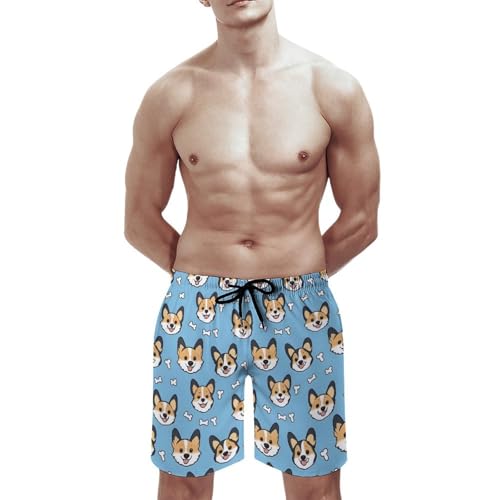 Hawaiian Shorts for Men - Comfy Puppy Corgi Cute Print Mens Swim Trunks Bathing Suits with Mesh Lining2
