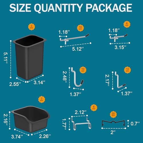 Daanxw Peg Board Kit, Includes Pegboard and Accessories,with Hooks and Bins,Peg Board Wall Organizer for Office,Ornaments Display,Crafts Organization (66, Black) - Image 3