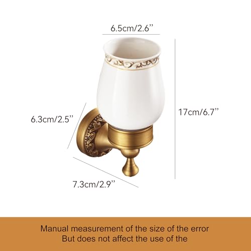 Image of Wall Mounted Bathroom Tooth Brushed Cup Holder, Antique Brass Pattern Carving,Brushed Bronze