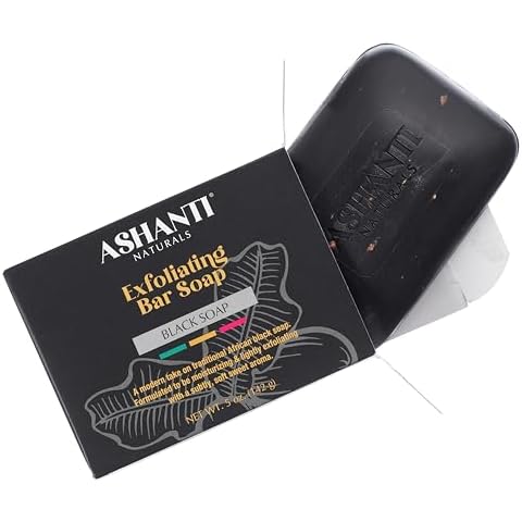 Ashanti Naturals Black Soap Bar | Exfoliating Natural Soap with Shea Butter, Jojoba Oil & Oatmeal for Women & Men – 5 oz Cover