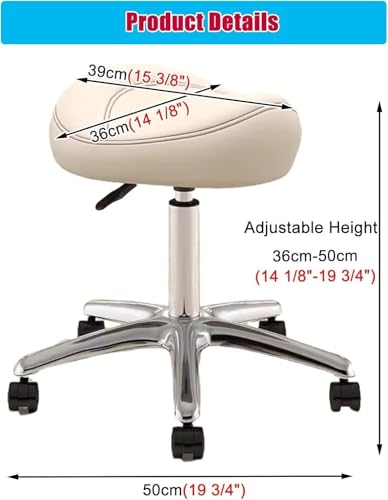 Image of Adjustable Height Saddle Stool - 360 Swivel Rolling Chair with PU Wheels & Metal Base - for Dental Hygienists(Beige)
