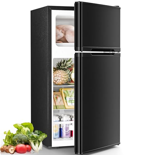 Image of Antarctic Star Mini Fridge with Freezer, Double Door Compact Refrigerator, Adjustable Thermostat, Small Fridge for Bedroom Office Dorm Apartment,2.45 Cu.Ft,Black