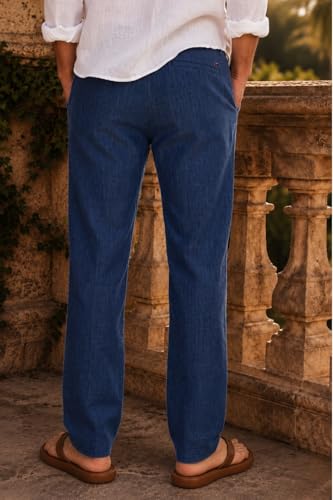 Image of Louis Philippe Men's Regular Straight Fit 100% Cotton Solid Elasticated Dobby Casual Trousers