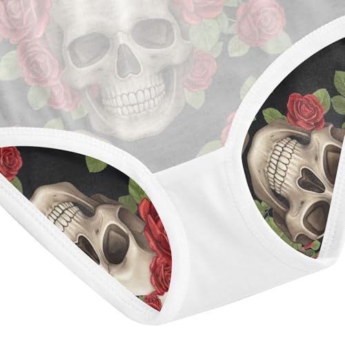 Skulls Vibrant Red Roses Toddler Cotton Underwear, Girls Underwear Cotton, 2T–8 Years4
