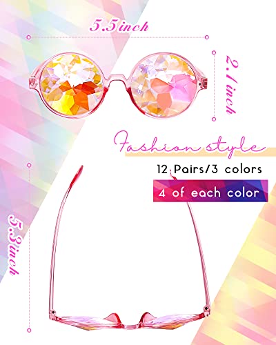 Frienda 12 Pairs Kaleidoscope Rave Rainbow Glasses Refraction Trippy Psychedelic Rave Goggles with Resin Lens Diffraction Prism Women's Costume Eyewear Sunglasses for Festival2