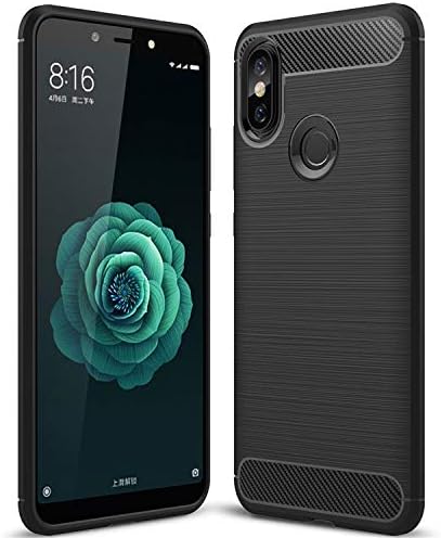 Mi A2 Case, LANDEE Soft Silicon Back Cover Resilient Shock Absorption and Carbon Fiber Design Protective Case for Xiaomi Mi A2 / xiaomi 6X - Black