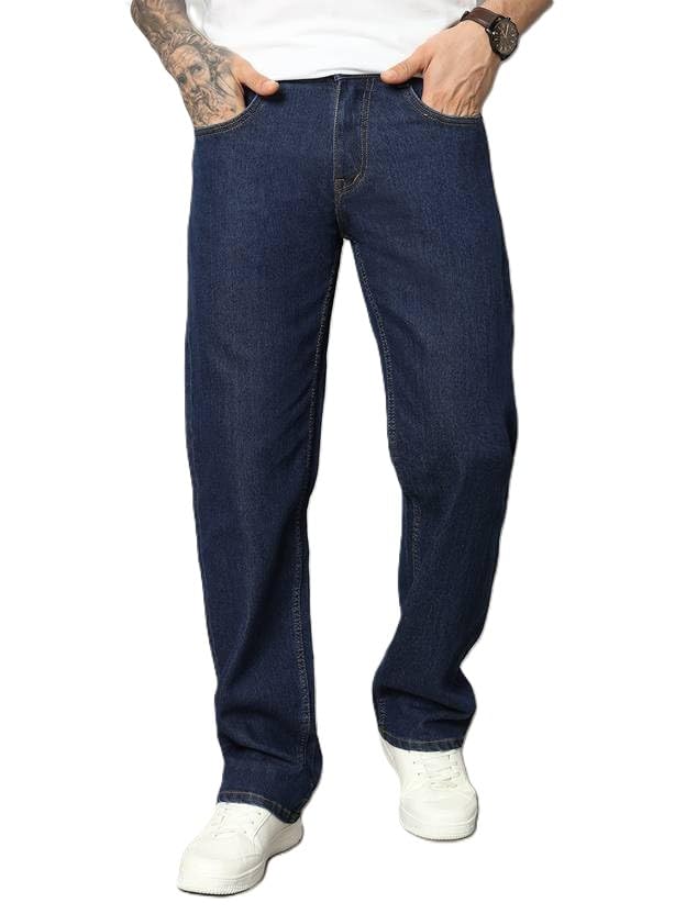 artvision Men’s Denim Jeans Trousers | Straight Fit Denim Jeans | Mid-Rise Stretch Trendy Loose-Fit Mid-Waist | Streetwear Casual Dailywear Pants for Men in Dark Blue-picture-41