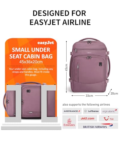 ECOHUB Zaino Bagaglio a Mano Easyjet 45x36x20 Zaino Valigia Viaggio Aereo Sotto il Sedile 13 Tache Zaino da Cabina Porta USB Grande Impermeabile Ecologica in PET Riciclato da 30 Litri(Rosa) - Immagine 1