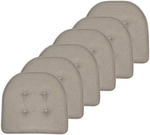 Sweet Home Collection Chair Cushion Memory Foam Pads Tufted Slip Non Skid Rubber Back U-Shaped 17" x 16" Seat Cover, 6 Count (Pack of 1), Khaki