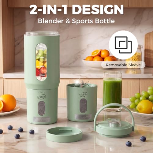 Personal Portable Blender, Detachable To-Go Cup& Carry Handle,17oz Blender Cup for Shakes and Smoothies, Rechargeable Mini Juicer for Gym, Baby Food, Auto-Shutoff, BPA Free, Green — view 3